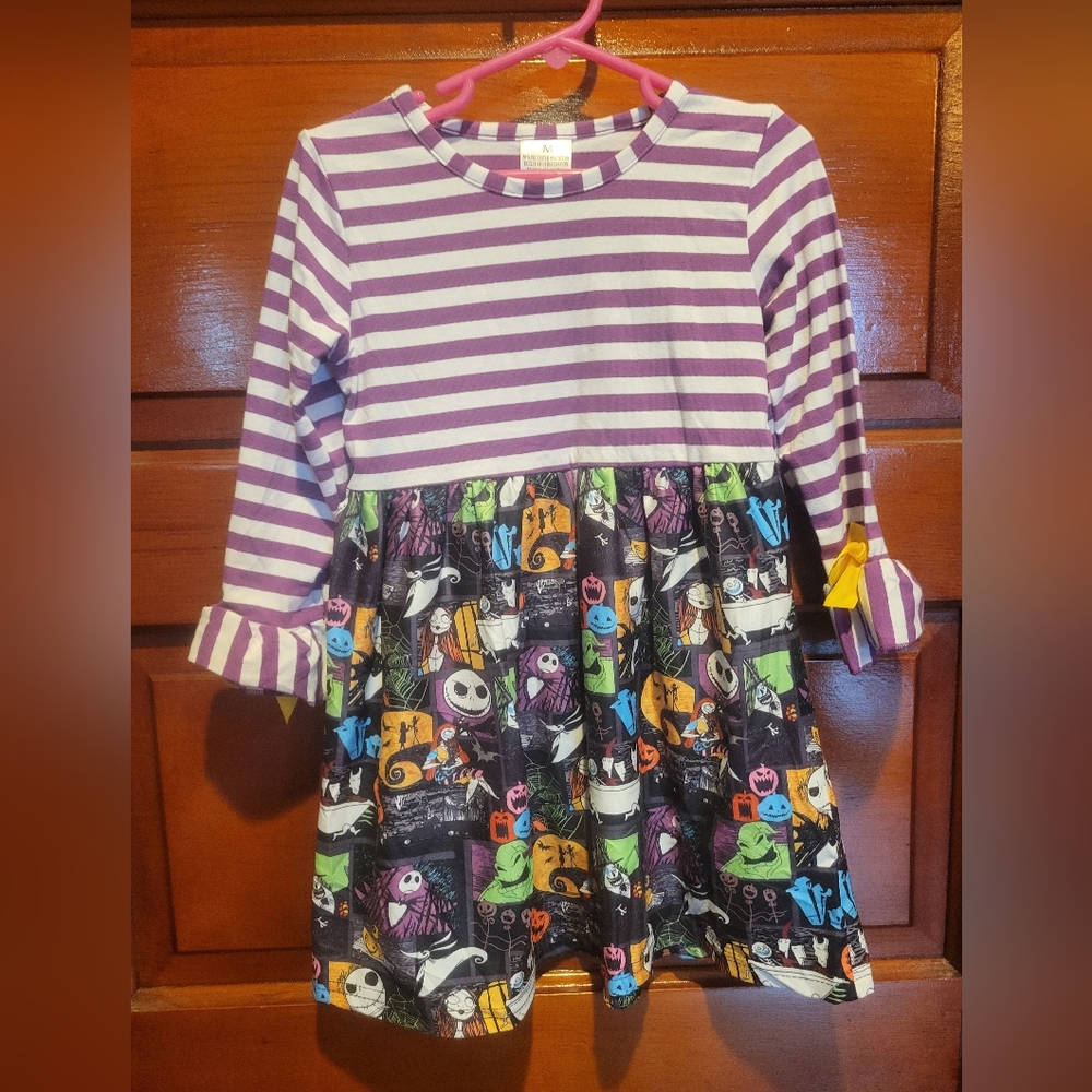 Halloween Striped Purple and Black Kids Dress